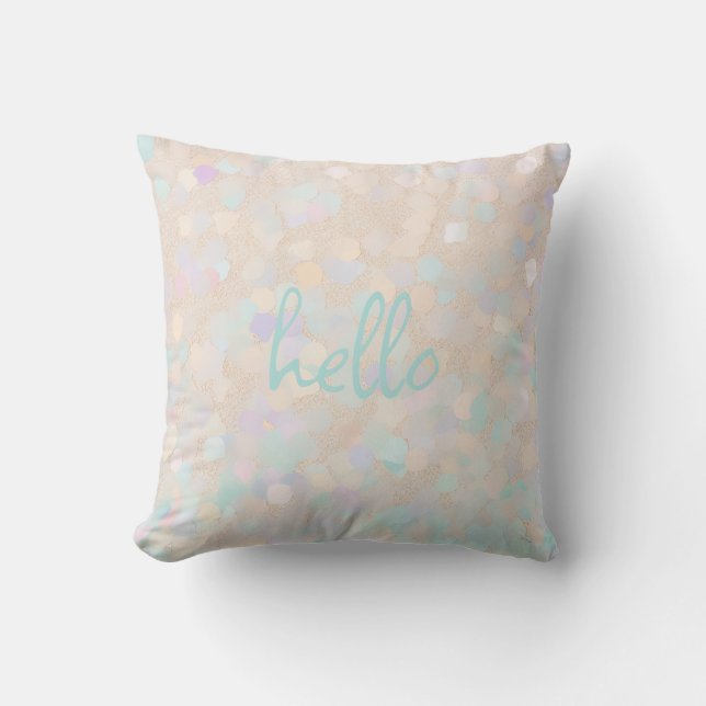 Soft Pastel Glitzer "hello" Personalisiert Kissen (Vorderseite)