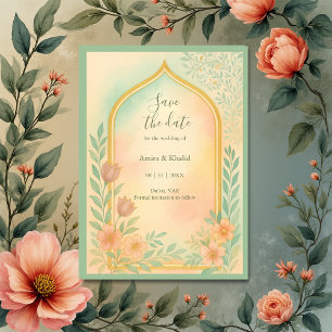 Soft Pastel Gold Floral Arch Save the Date Hochzei Einladung