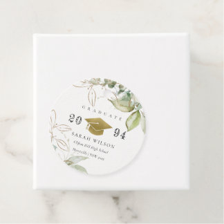 Soft Pastel Gold Green Foliage Graduation Cap Geschenkanhänger