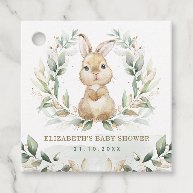 Soft Pastel Greenery Bunny Rabbit Babydusche Geschenkanhänger (Vorderseite)