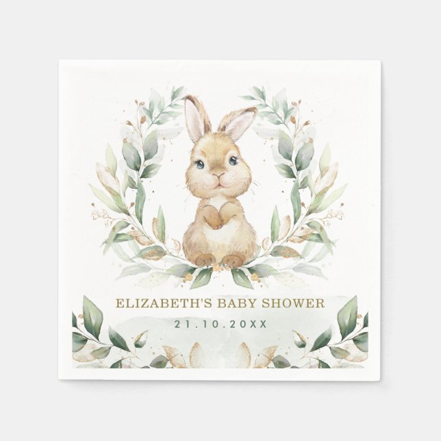 Soft Pastel Greenery Bunny Rabbit Babydusche Serviette (Vorderseite)