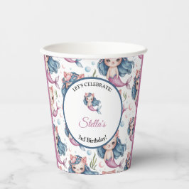 Soft Pastel Mermaid Cat Girl Birthday Party Pappbecher