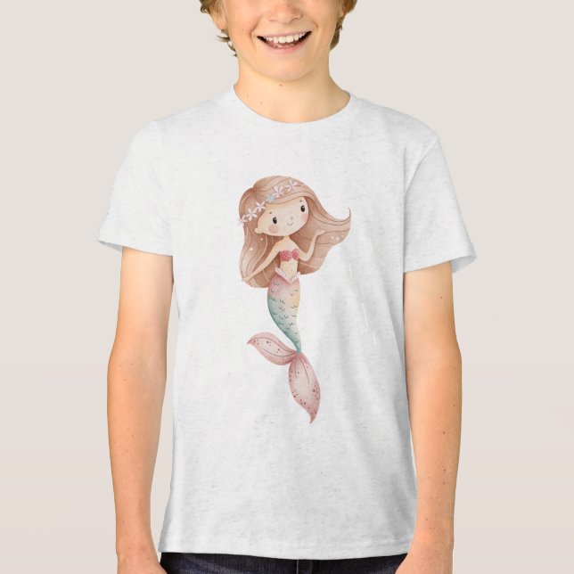 Soft Pastel Mermaid with Floral Hair Tri-Blend Shirt (Vorderseite)