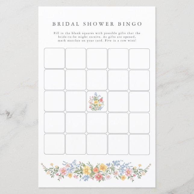 Soft Pastel Ornate Spring Bridal Shower Bingo Game (Vorderseite)