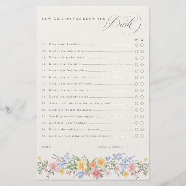 Soft Pastel Ornate Spring chic Bridal Shower Game (Vorderseite)