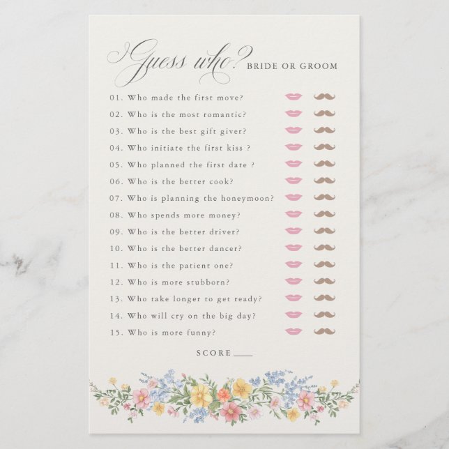 Soft Pastel Ornate Spring chic Bridal Shower Game (Vorderseite)