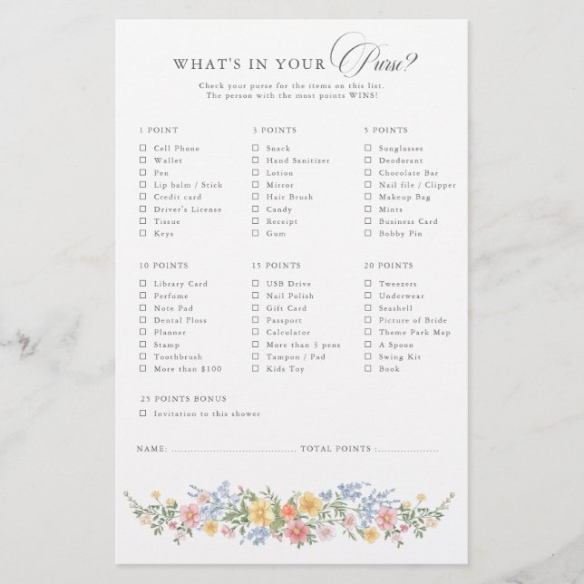 Soft Pastel Ornate Spring Chic Bridal Shower Game (Vorderseite)