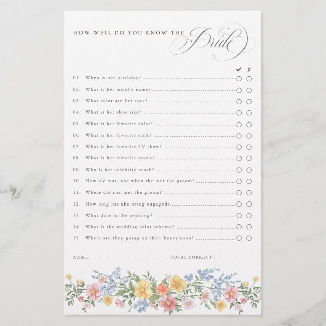 Soft Pastel Ornate Spring chic Bridal Shower Game (Vorderseite)