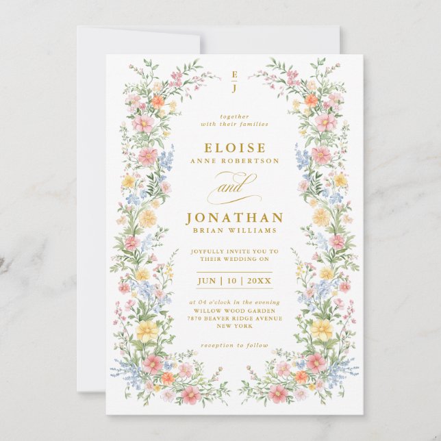 Soft Pastel Ornate Spring Floral QR Code Wedding Einladung (Vorderseite)