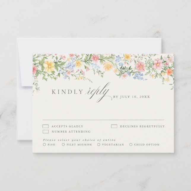 Soft Pastel Ornate Spring Garden Floral Wedding RSVP Karte (Vorderseite)