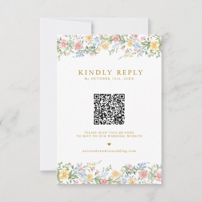 Soft Pastel Ornate Spring Garden Gold Wedding  RSVP Karte (Vorderseite)
