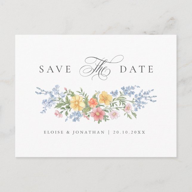 Soft Pastel Ornate Spring Garden Save the Date Postkarte (Vorderseite)