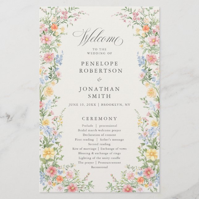 Soft Pastel Ornate Spring Garden  Wedding Program  (Vorderseite)