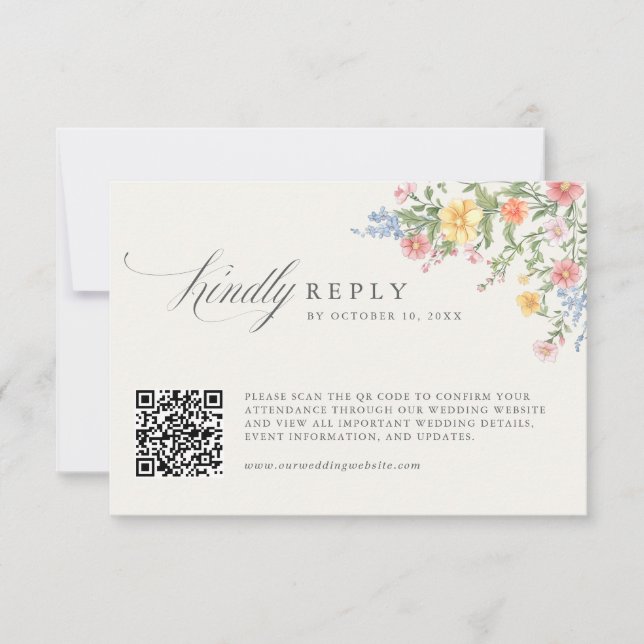 Soft Pastel Ornate Spring Garden Wedding QR Code RSVP Karte (Vorderseite)