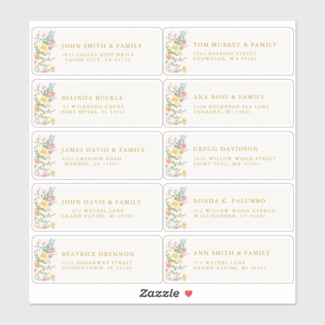 Soft Pastel Ornate Spring Gold Guest Name Address Aufkleber (Blatt)