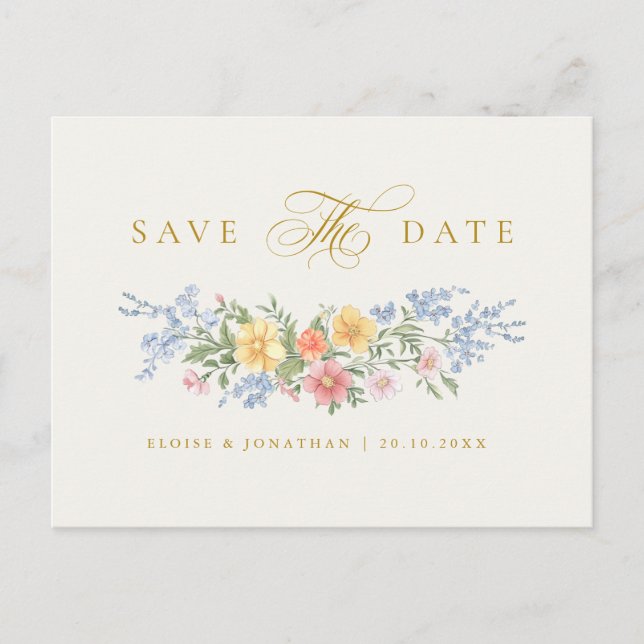 Soft Pastel Ornate Spring Gold Save the Date Postkarte (Vorderseite)