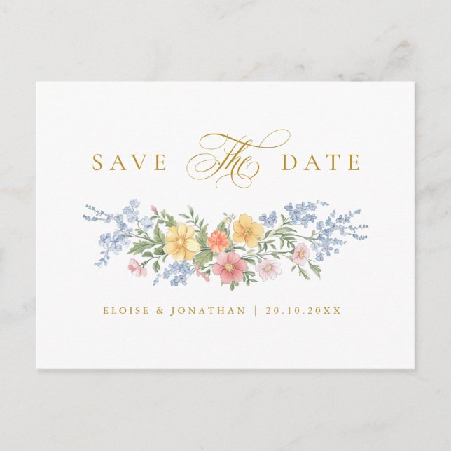 Soft Pastel Ornate Spring Gold Save the Date Postkarte (Vorderseite)