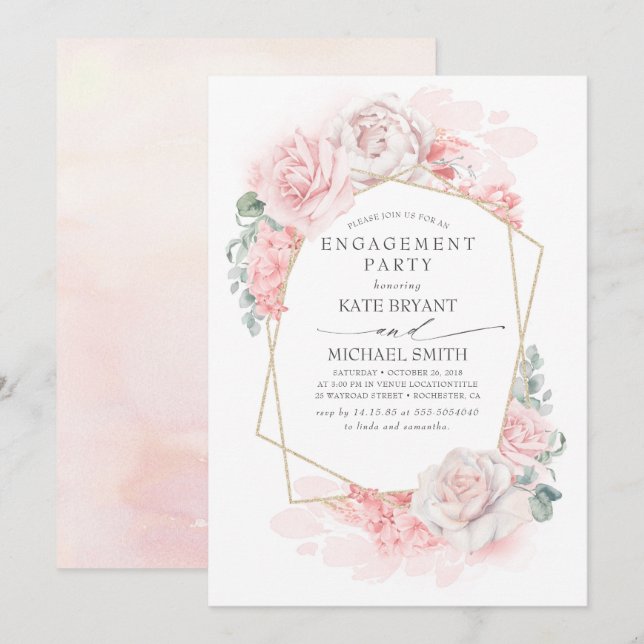 Soft Pastel Pink Blume Dreamy Engagement Party Einladung (Vorne/Hinten)