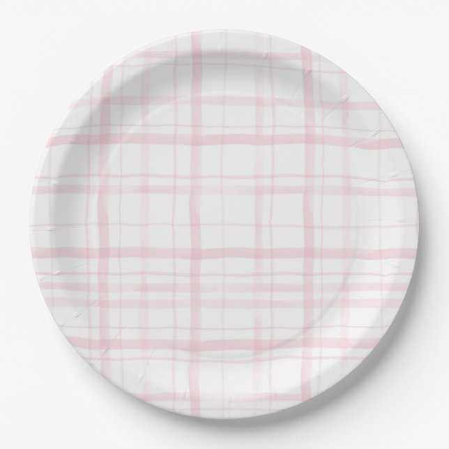 Soft Pastel Pink Gingham Party Pappteller (Vorderseite)
