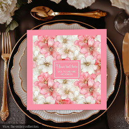 Soft Pastel Pink Gold Napkins Delicate Custom Name Serviette