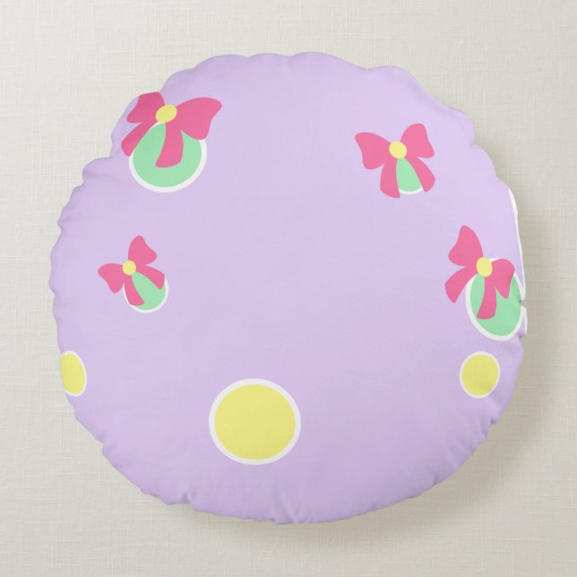 soft pastel polka dots and bows rundes kissen (Vorderseite)