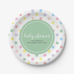 Soft Pastel Polka Dots Babydusche Pappteller