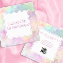 Soft Pastel Rainbow Opal Crystal Colorful QR Code Quadratische Visitenkarte