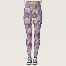 Soft Pastel Roses In Shades Of Peach And Pale Pink Leggings