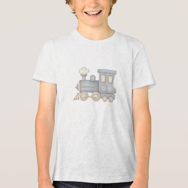 Soft Pastel Toy Train Locomotive Illustration Tri-Blend Shirt (Vorderseite)