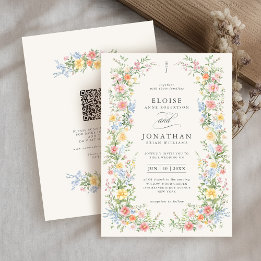 Soft Pastel Verziert Spring Floral QR Code Wedding Einladung