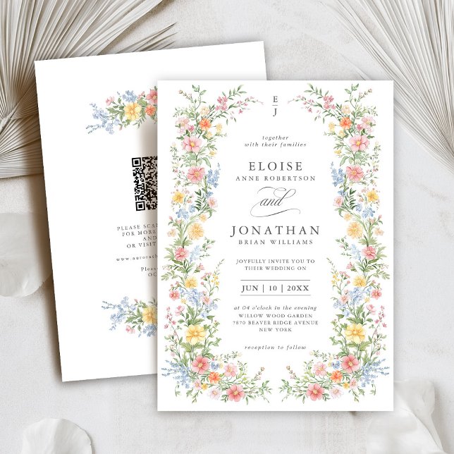 Soft Pastel Verziert Spring Floral QR Code Wedding Einladung (Soft Pastel Ornate Spring Garden Floral QR code Wedding invitation)