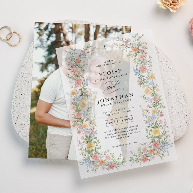 Soft Pastel Verziert Spring Garden Blumenzehen (Soft Pastel Ornate Spring Garden Floral Wedding Vellum Invitations)