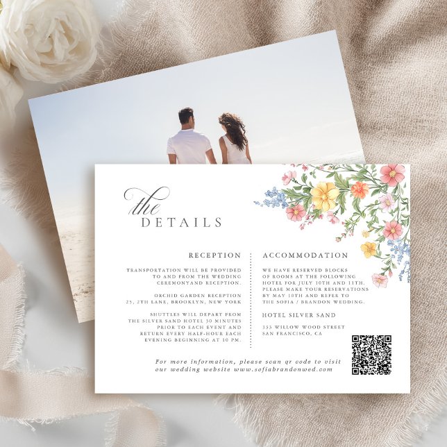 Soft Pastel Verziert Spring Garden Blumenzehen Begleitkarte (Soft Pastel Ornate Spring Garden Floral Wedding details with QR code Enclosure Card)