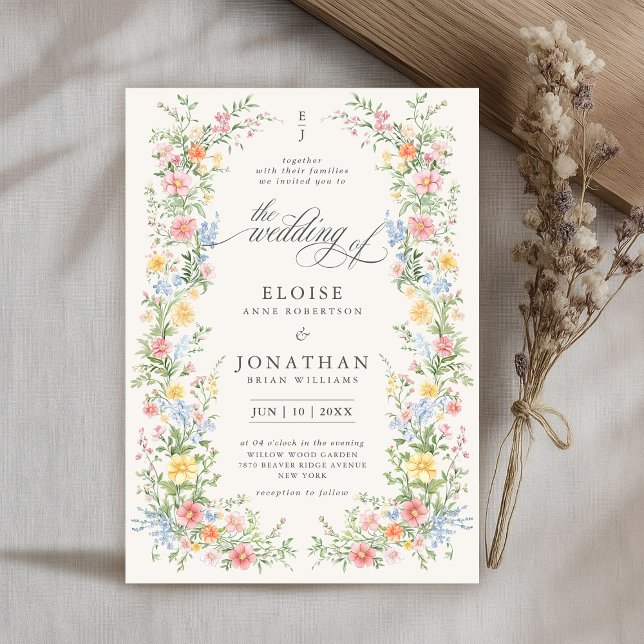 Soft Pastel Verziert Spring Garden Blumenzehen Einladung (Soft Pastel Ornate Spring Garden Floral Wedding Invitation beige, cream background)