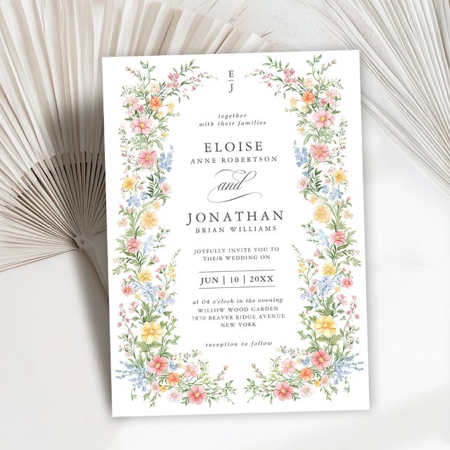 Soft Pastel Verziert Spring Garden Blumenzehen Einladung (Soft Pastel Ornate Spring Garden Floral Wedding Invitation)