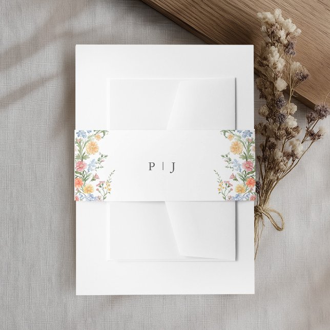 Soft Pastel Verziert Spring Garden Blumenzehen Einladungsbanderole (Soft Pastel Ornate Spring Garden Floral Wildflower Wedding Invitation Belly Band)
