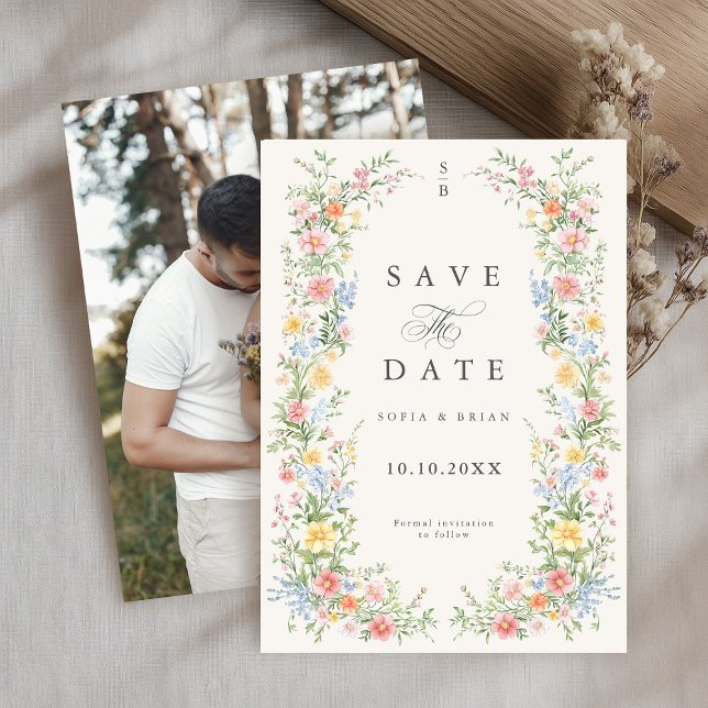 Soft Pastel Verziert Spring Garden Blumenzehen Save The Date (Soft Pastel Ornate Spring Garden Floral Photo Wedding Save The Date card)