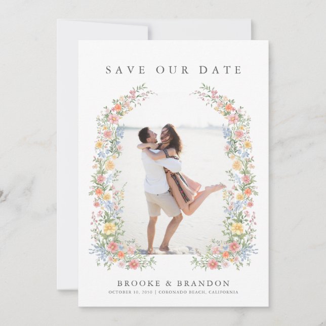 Soft Pastel Verziert Spring Garden Wedding Foto Save The Date (Vorderseite)