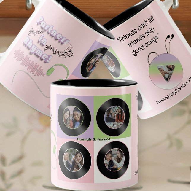 Soft Pastel Vinyl Music Best Friend Photo Gift Zweifarbige Tasse (Von Creator hochgeladen)