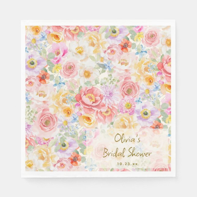 Soft Pastel Watercolor Floral Bridal Shower Serviette (Vorderseite)