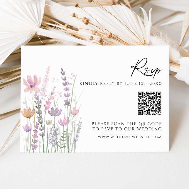 Soft Pastel Wildflower QR Code Wedding RSVP Card (Von Creator hochgeladen)