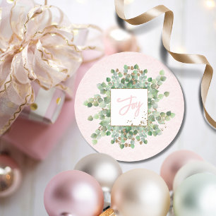 Soft Pastell Pink Gold Eukalyptus Joy Holiday Gesc Runder Aufkleber