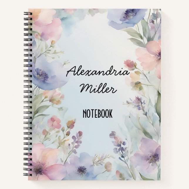 Soft Pastell Watercolor Floral Notebook Notizbuch (Vorderseite)