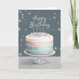 Soft Pastels Pink, Teal & Silver Birthday Cake Karte
