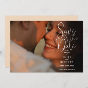 Soft Peach 2 Foto Elegante Script Hochzeit Save The Date