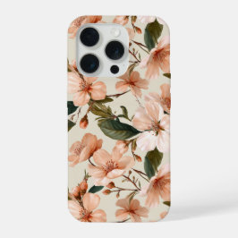 Soft Peach Blossom Ivory Floral Pattern iPhone 15 Pro Hülle