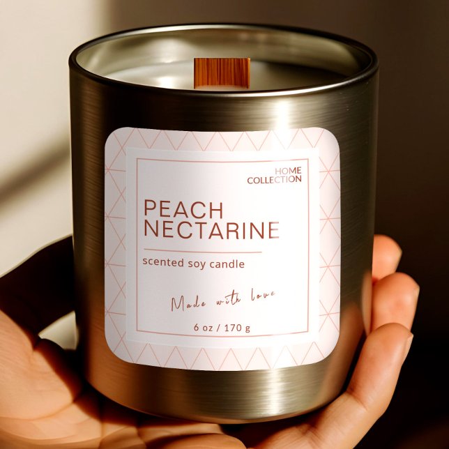 Soft Peach Boho Milky Kraft Kerzen Labels Quadratischer Aufkleber (Soft Peach Boho Milky Kraft Candle Labels)