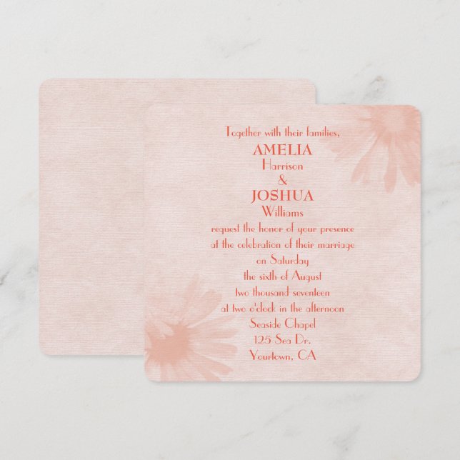 Soft Peach Daisy Wedding Einladung (Vorne/Hinten)
