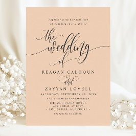 Soft Peach Einfache moderne Script Hochzeit Einladung