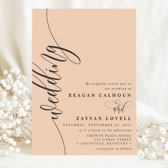 Soft Peach Elegant Calligraphy Script Wedding Einladung (Von Creator hochgeladen)